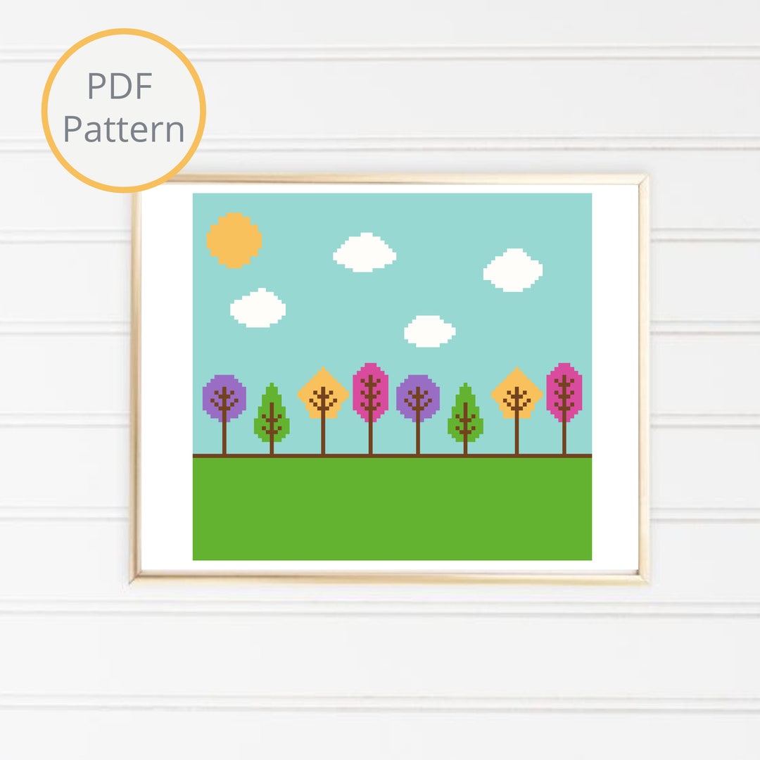 Colorful Trees Cross Stitch Pattern: Modern Geometric Design (PDF ...