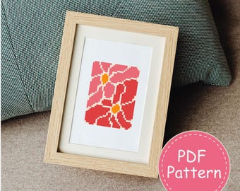 Mini Retro Flowers Cross Stitch Pattern, Abstract Boho Flowers (PDF Download)