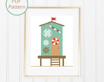 Beach Hut Cross Stitch Pattern: Summer Cottage Decor (Instant PDF Download)