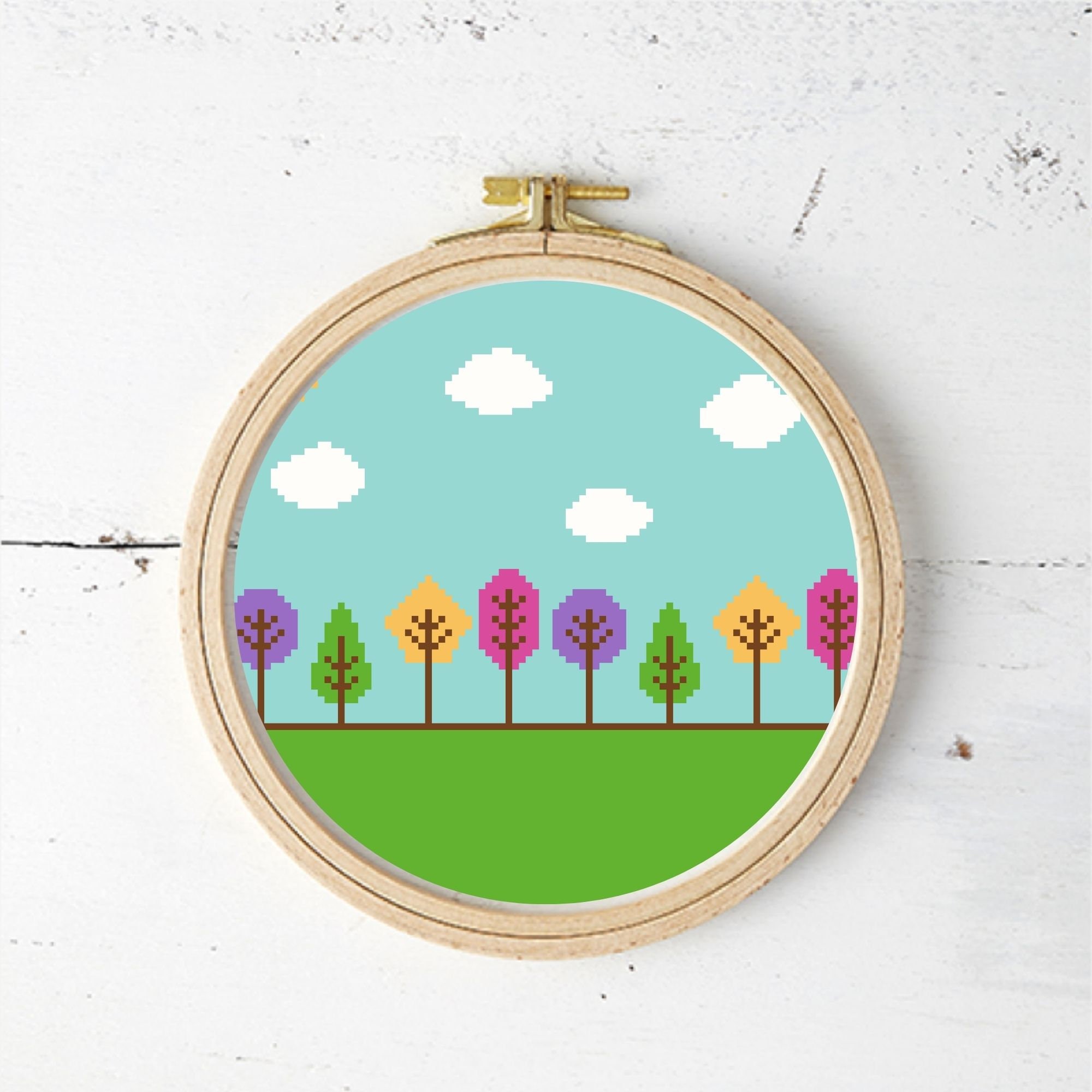 Colorful Trees Cross Stitch Pattern: Modern Geometric Design (PDF ...