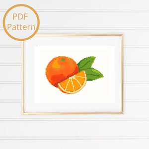 Orange Cross Stitch Pattern, Citrus Fruit Cross Stitch, Kitchen Fruit Embroidery, Food Cross Stitch, Orange Wall Art, Instant PDF Download