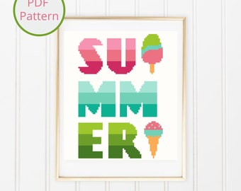 Colorful Summer Quote Cross Stitch Pattern: Beginner Modern Decor (PDF Download)