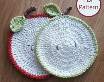 Apple Slice Crochet Coasters pattern, Red Apple Coasters, Apple Mug Rugs, Fruit Coasters, Green Apple Coasters, PDF Pattern Instant Download