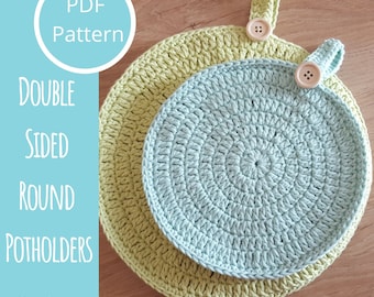 Modèle de manique ronde au crochet : tampons chauffants recto-verso, deux tailles (Modèle PDF)