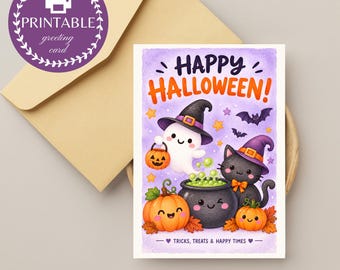 Printable Happy Halloween Card, Spooky Cute Halloween Card, Instant Download