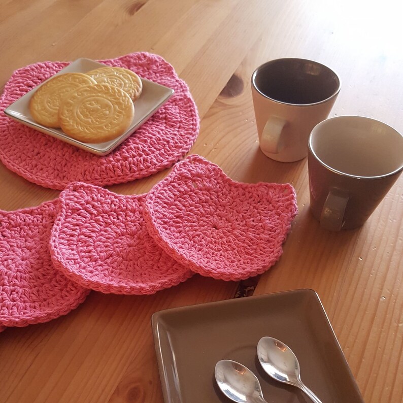 Crochet Cat Face Placemat and Coasters Pdf Pattern, Cat Crochet ...