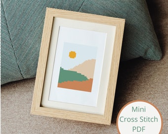 Mini Mountain Landscape Cross Stitch Pattern: Beginner DIY (PDF Download)
