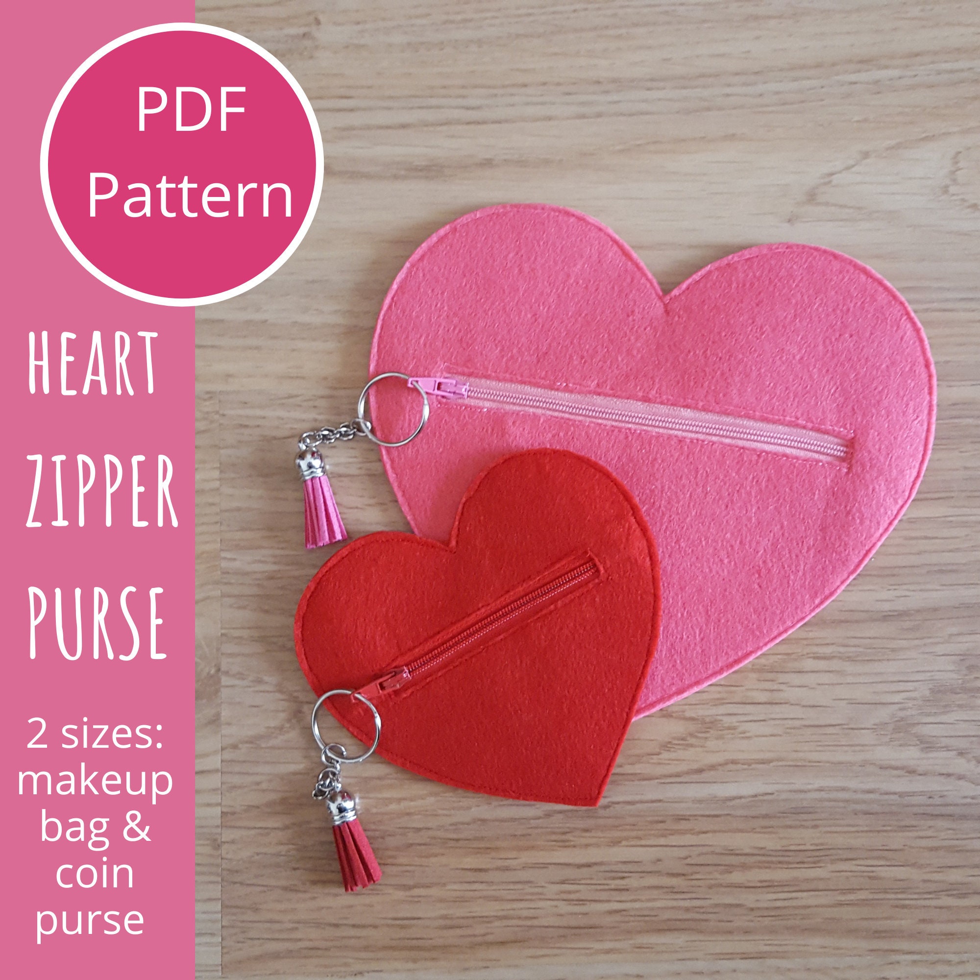 Heart Zipper Purse Sewing Pattern Heart Felt Purse Heart - Etsy