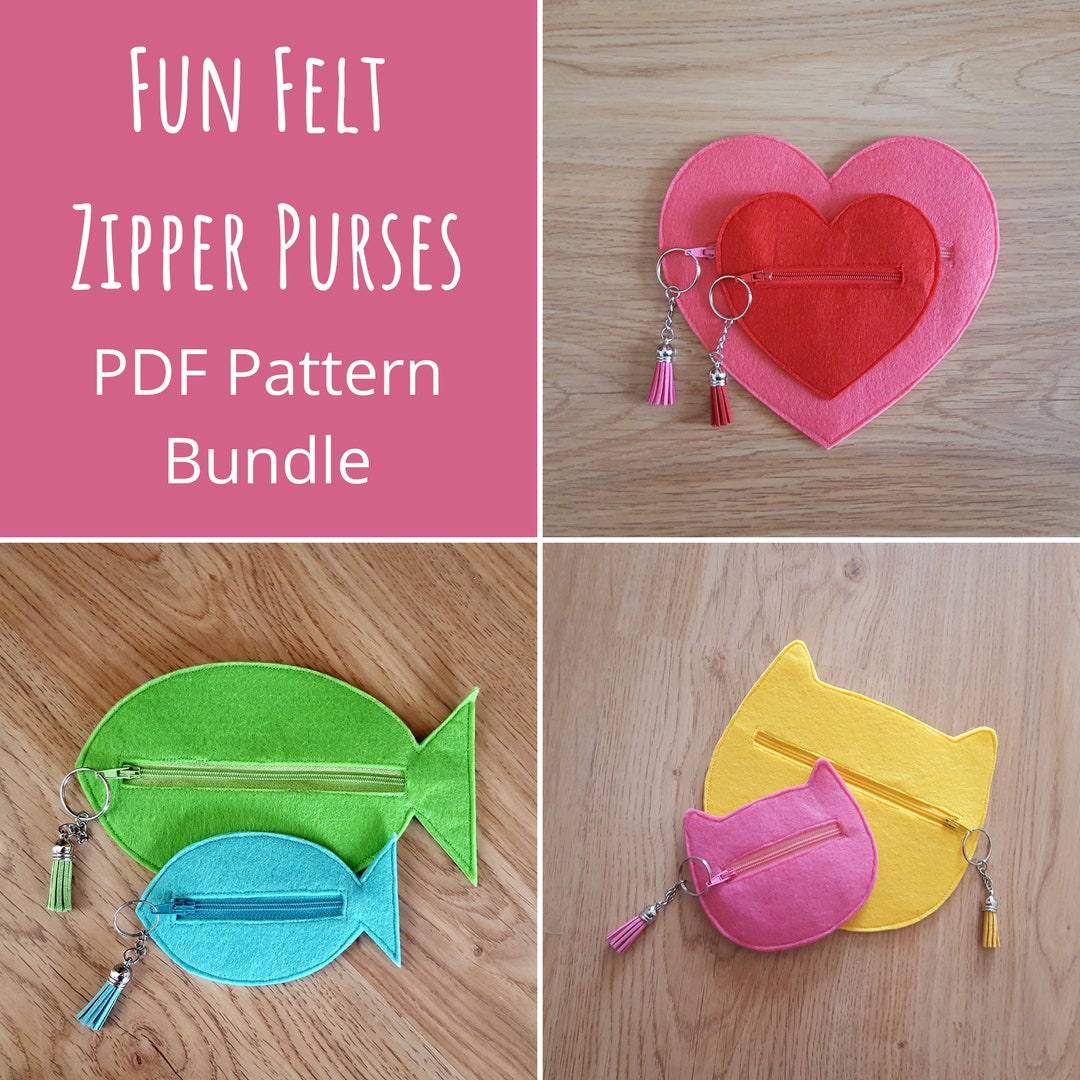 Fun Felt Zipper Purses Sewing Pattern Bundle Heart Zipper Etsy