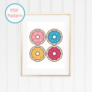 Sweet Donuts Cross Stitch Pattern, Four Donuts Embroidery Set, Food Cross Stitch Pattern, Colorful Sweets Food Pattern, Instant PDF Download