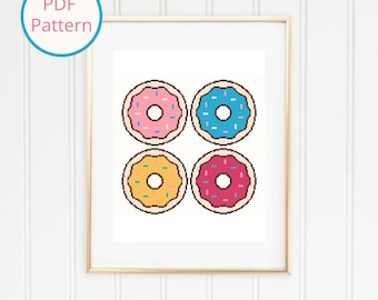 Sweet Donuts Cross Stitch Pattern: Colorful Food Embroidery (PDF Download