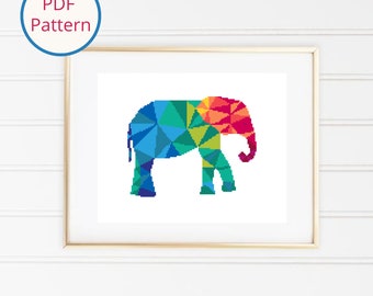 Geometric Elephant Cross Stitch Pattern: Modern Jungle Art (PDF Download)
