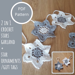 Crochet Stars Garland, Crochet PDF Pattern Star Bunting, Star Applique, Crochet Star Ornaments, Crochet Star Gift Tags, Farmhouse Decor