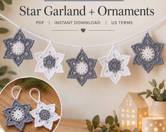 Crochet Star Garland Pattern, Christmas Snowflake Ornament PDF