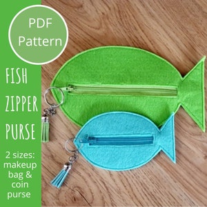 Fish Zipper Purse Sewing Pattern, Fish Felt Purse, Fish Coin Pouch, Fish Makeup Bag, Fish Accessory Pouch, Fish Earbud Holder,Sea Lover Gift