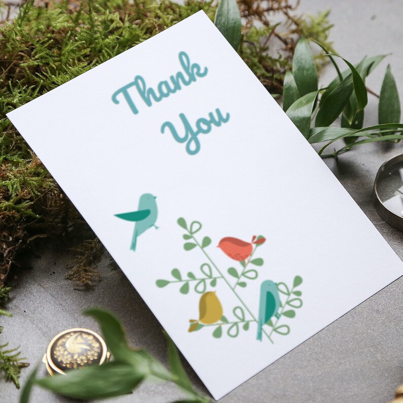 Printable Mini Foldable Birds Thank You Cards, Birds Thank You Notes