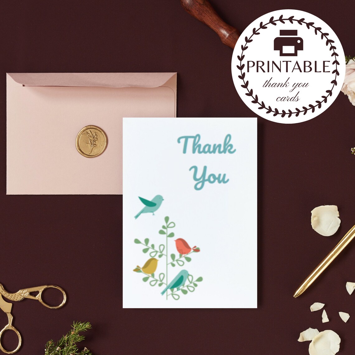 Printable Mini Foldable Birds Thank You Cards Birds Thank You Etsy