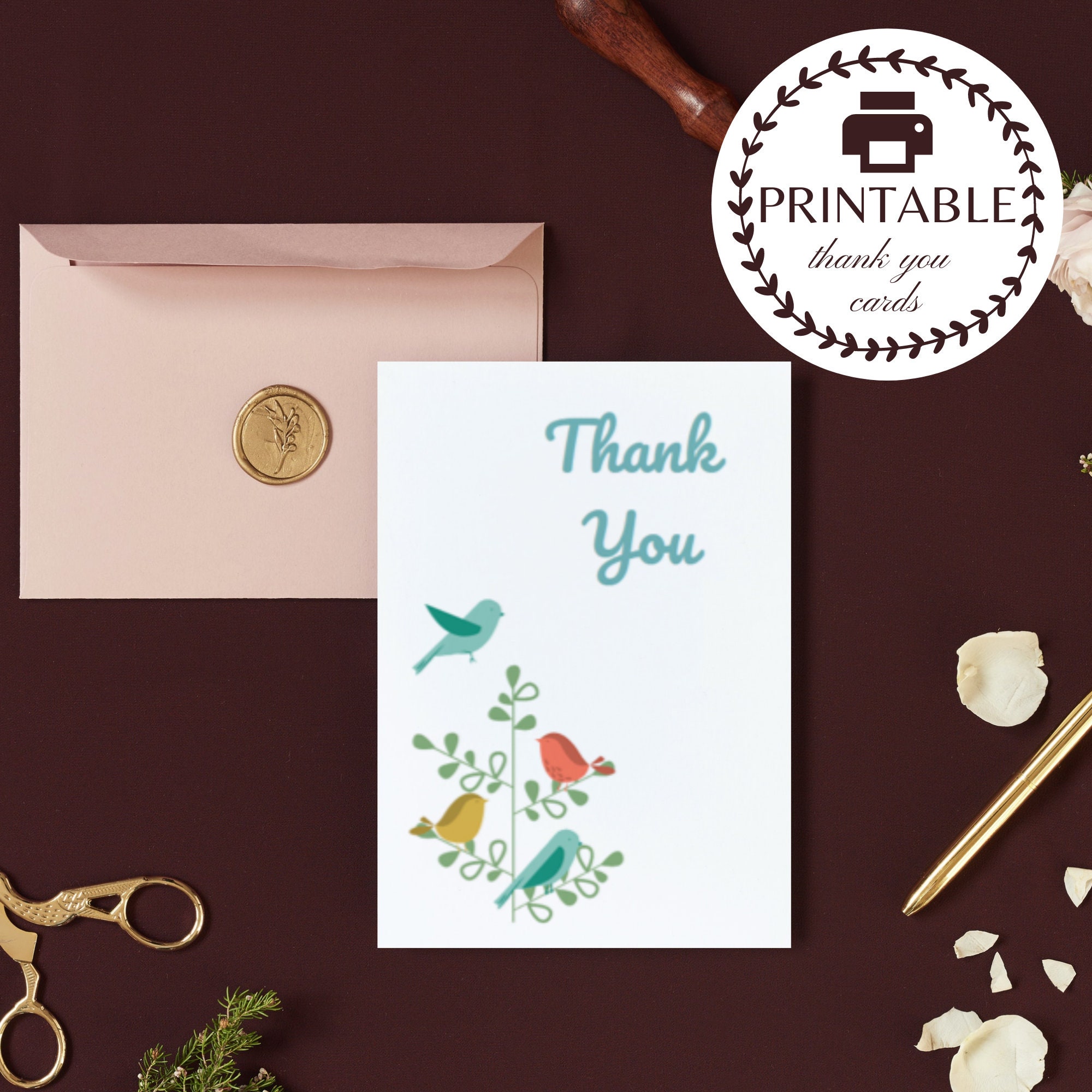 Printable Mini Foldable Birds Thank You Cards, Birds Thank You Notes ...