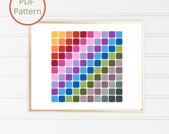 Rainbow Squares Cross Stitch Pattern: Modern Geometric Wall Art (Digital Download)