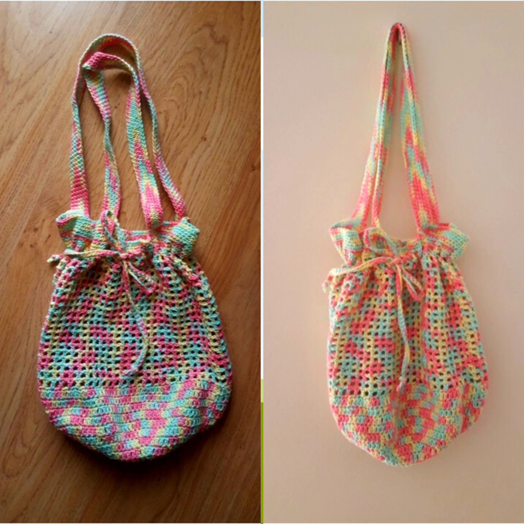 Crochet Net Tote Bag, Crochet Drawstring Tote, Easy Crochet Bag Pattern