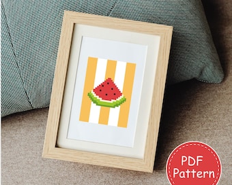 Watermelon Cross Stitch Pattern, Mini Fruit Embroidery, Easy Beginner Pattern, Summer Decor, Instant Download