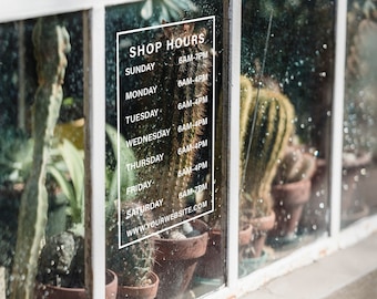 Sticker heures d'ouverture du magasin | Sticker indiquant les heures d'atelier | Magasinez les Autocollants pour nom et horaires d'ouverture | Horaires d'ouverture du magasin Petits panneaux de verre | Heures d'ouverture étroites du magasin
