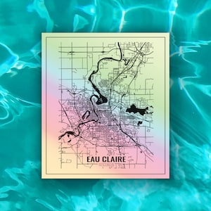 Eau Claire Holographic Sticker, WI City Map Black and White Sticker, UW Eau Claire sticker, UW Eau Claire gifts, Eau Claire Wisconsin