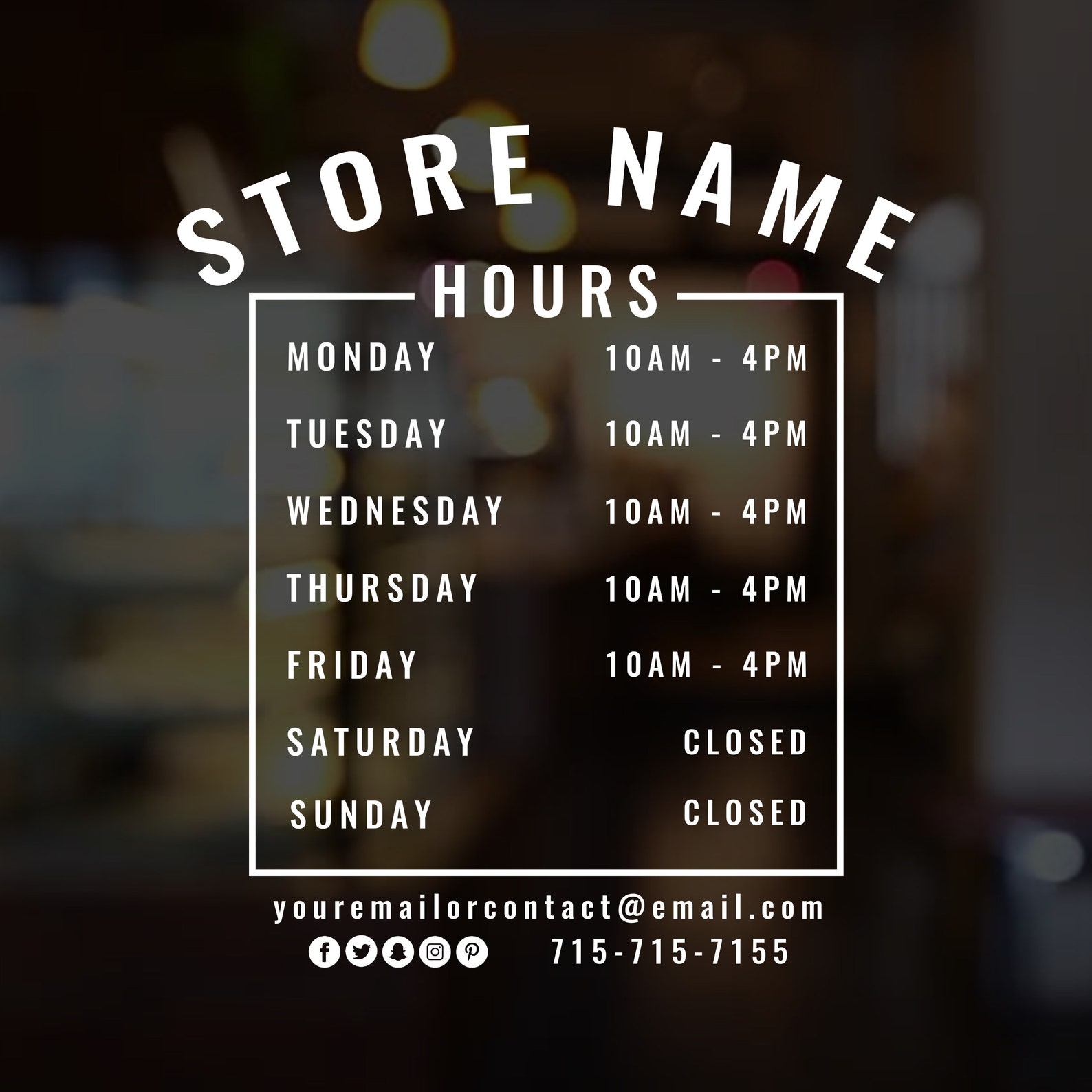 CUSTOMIZABLE Store Hours Window Sticker Decal Store Window Etsy