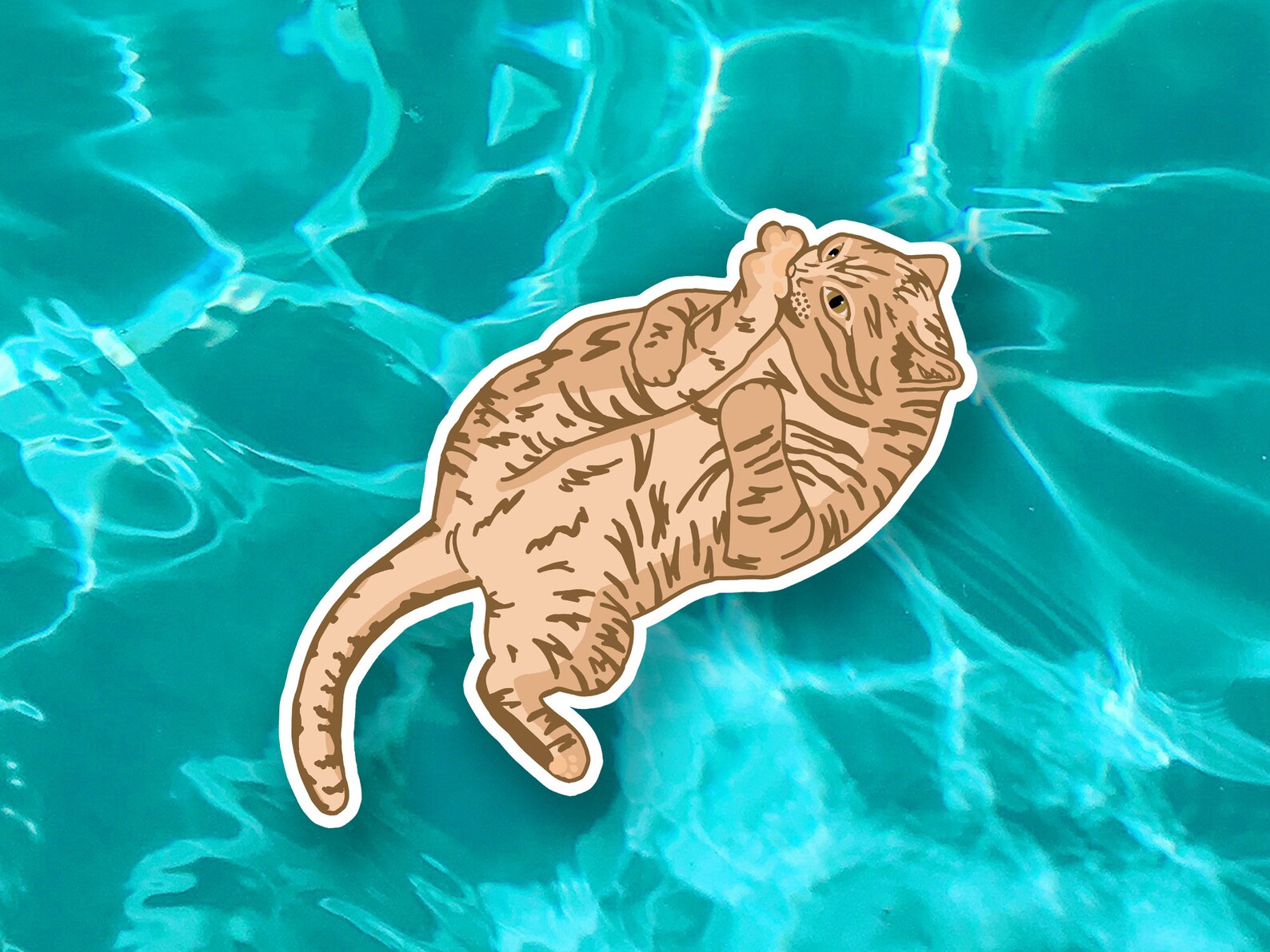 Orange Striped Cat Die Cut Sticker | Orange Cat Licking Foot | Orange ...