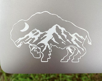 Buffalo Mountain Decal | Buffalo Car Window Vinyl Sticker | Buffalo With Mountains inside | Gifts for Boyfriend Husband | Mountain Man