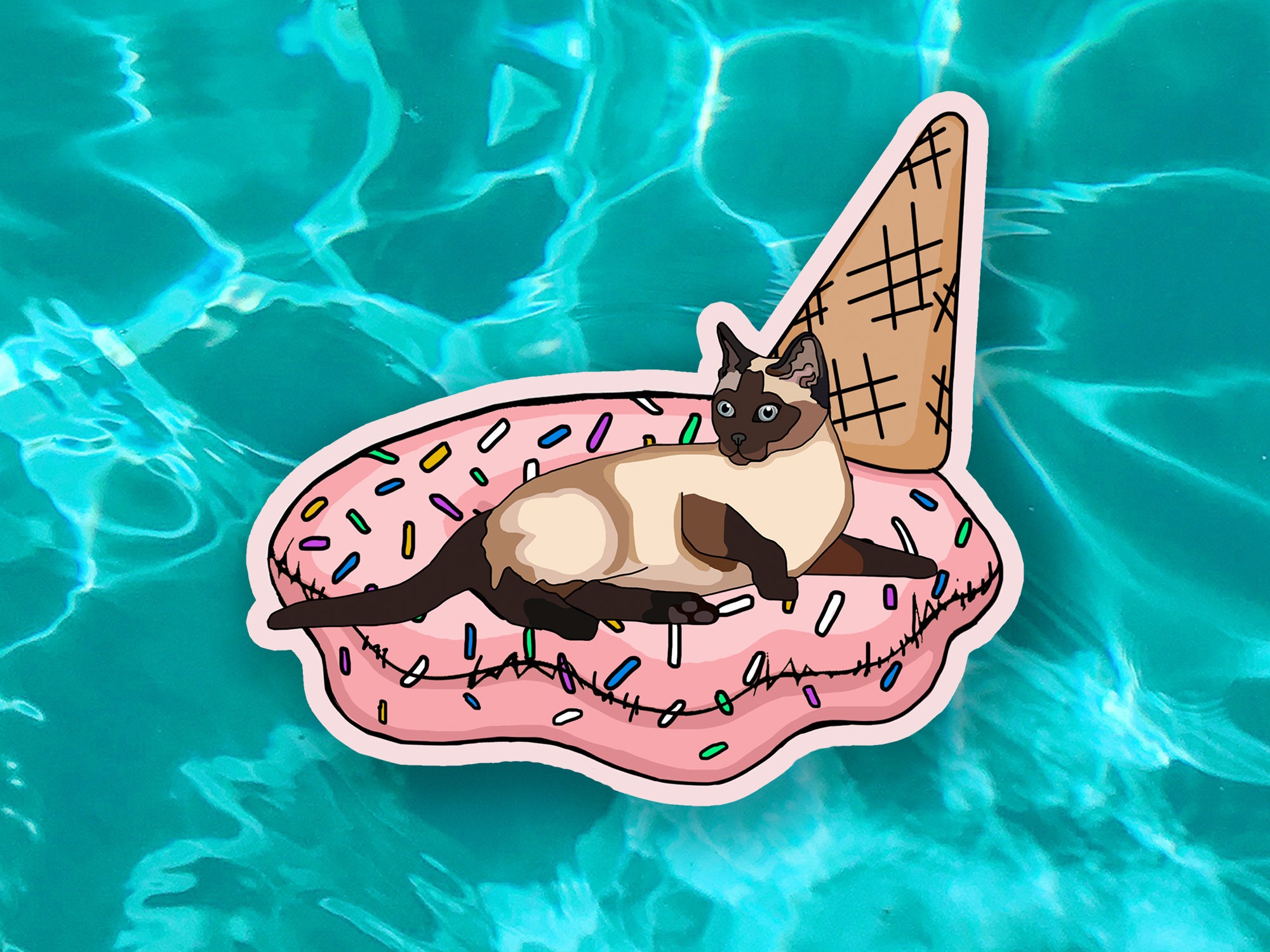 Cat Die Cut Stickers for Waterbottles | Cats on Floaties | Holographic ...