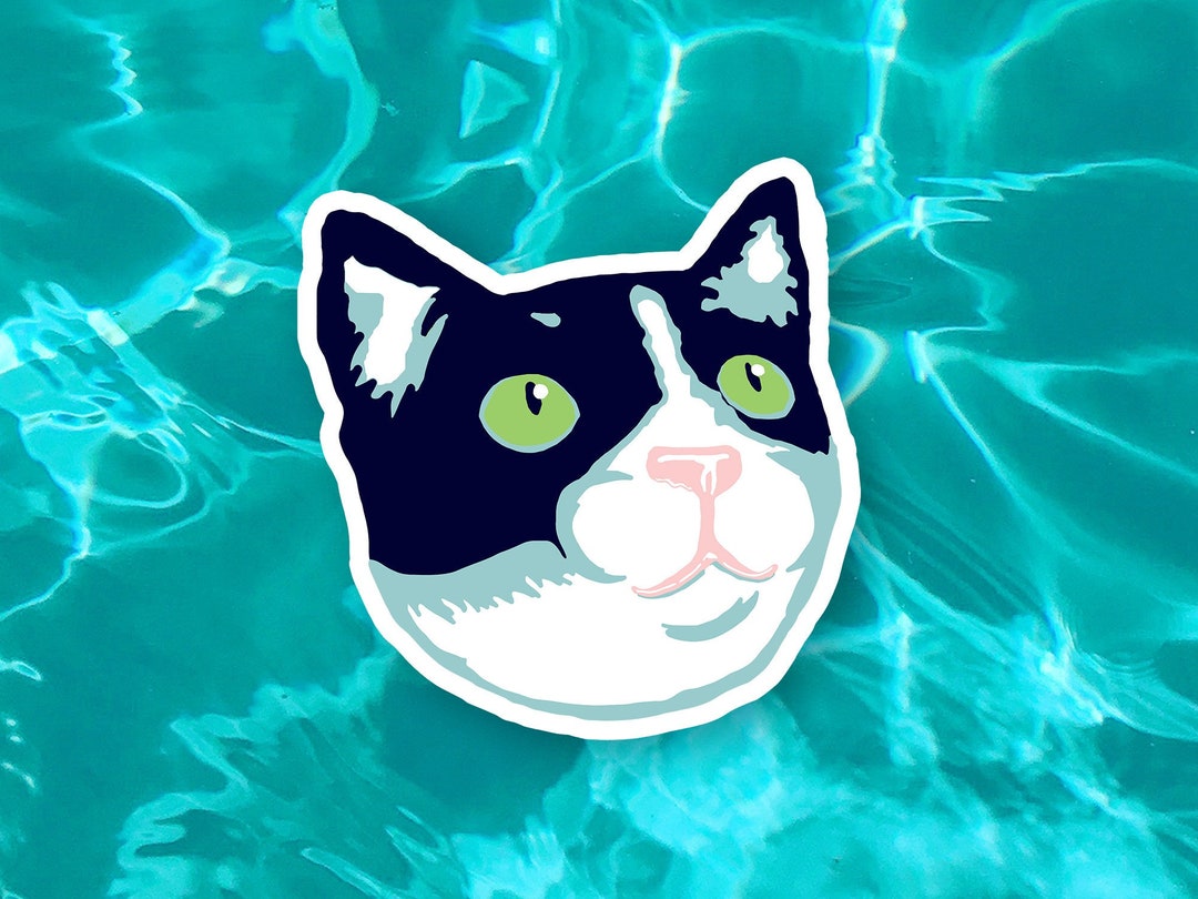 Cat Die Cut Sticker | Black and White Hand Drawn Waterproof Vinyl Decal ...