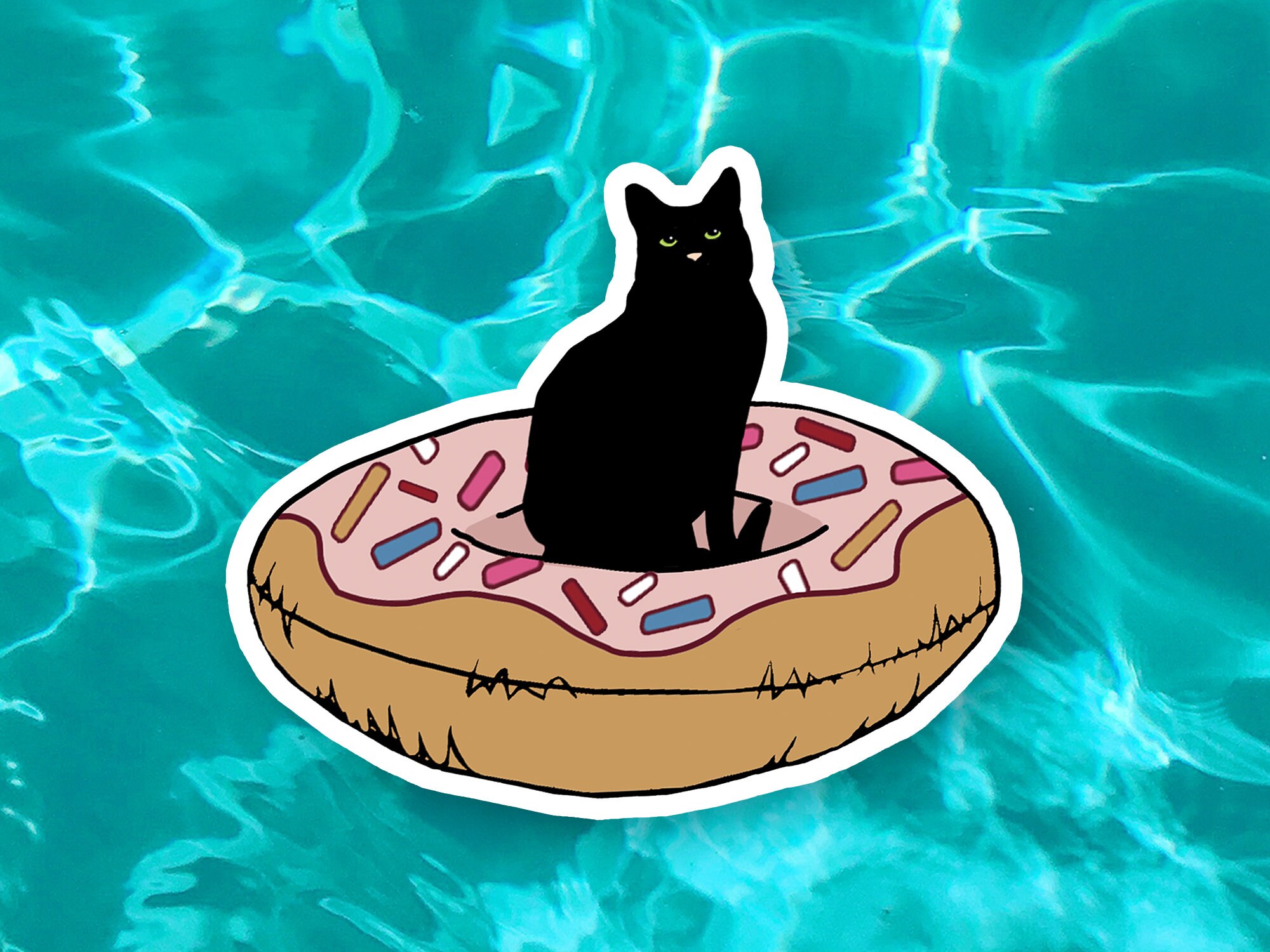 Cat Die Cut Stickers for Waterbottles | Cats on Floaties | Holographic ...