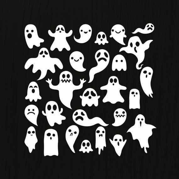 28 Piece Spooky Halloween Ghost Vinyl Decal Set Scary Vinyl Etsy