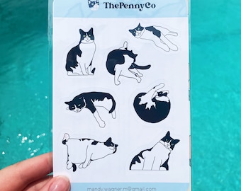 Tuxedo Cat Sticker Sheet | black & white cat stickers |  cat gift ideas | cat lovers | cat mom | black cat | white kitty | gifts for cat mom