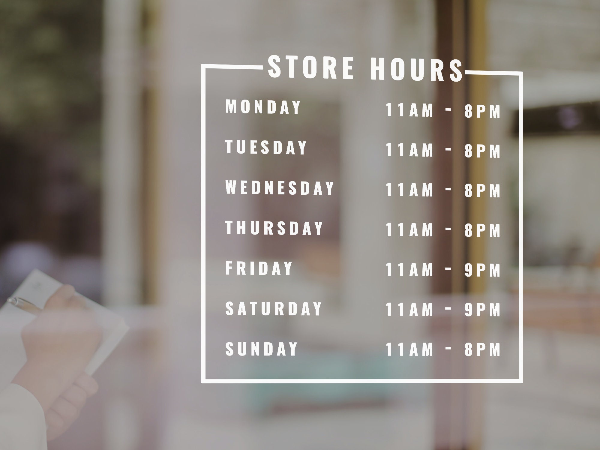 Window Store Hours Sticker DIGITAL Store Hours Decal Download | Customizable Business Window Vinyl ...