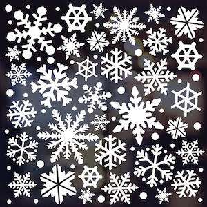 May include: A white background with a pattern of snowflakes of various sizes. The snowflakes are all white and have a simple design.