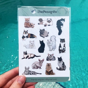 Cat Sticker Sheet | Hand drawn cat stickers |  cat gift ideas | cat assortment | gifts for cat moms and cat lovers | cute kawaii kitties