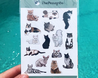 Cat Sticker Sheet | Hand drawn cat stickers |  cat gift ideas | cat assortment | gifts for cat moms and cat lovers | cute kawaii kitties
