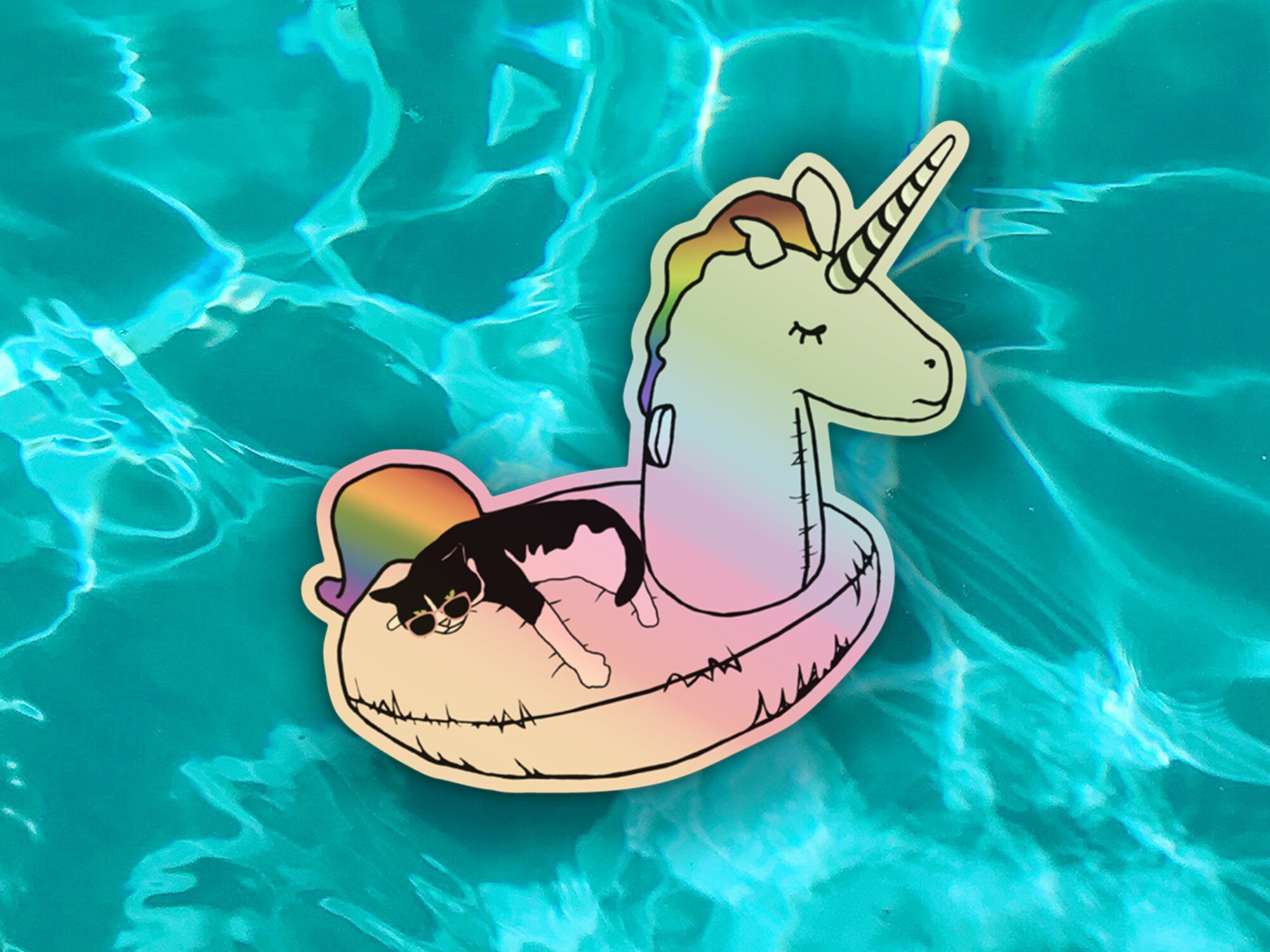 Cat Die Cut Stickers for Waterbottles | Cats on Floaties | Holographic ...
