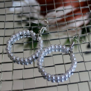 Beaded, Simple Boho, Handmade Faux Pearl Hoop Earrings
