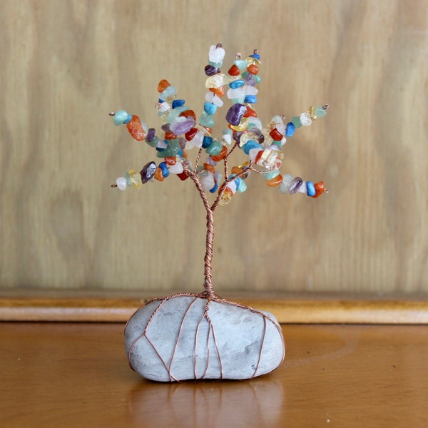 Wire Tree Sculpture With Crystal Beads Custom and Handmade