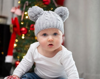 Grey Baby Pom Pom Hat