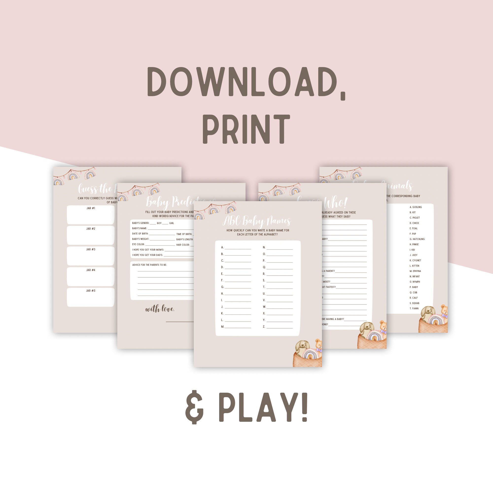 Printable Party Games // Printable Baby Shower Games // Minimalist Baby ...