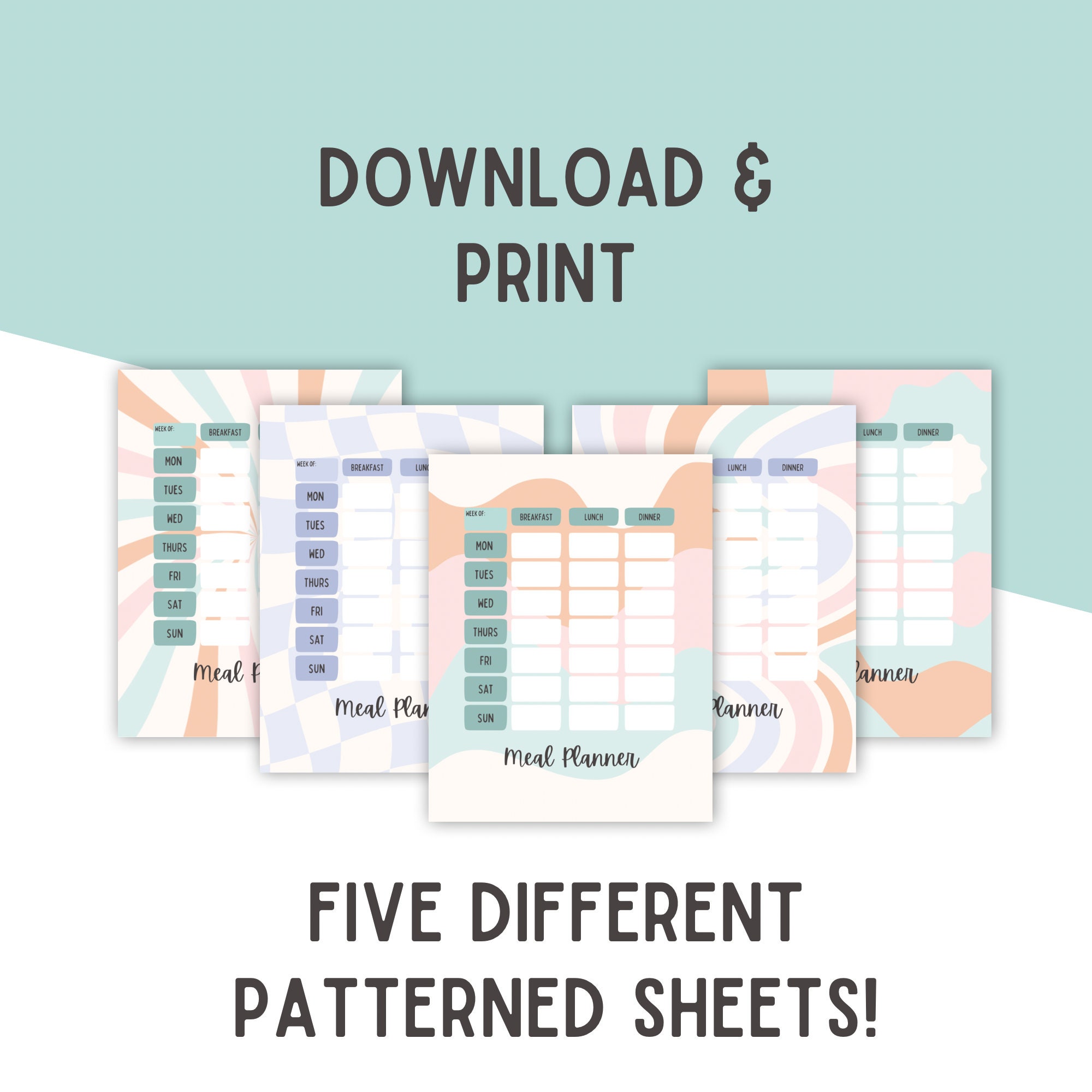 Retro Planner // Printable Planner Spreads // Digital Planner Spreads for Goodnotes // Meal ...