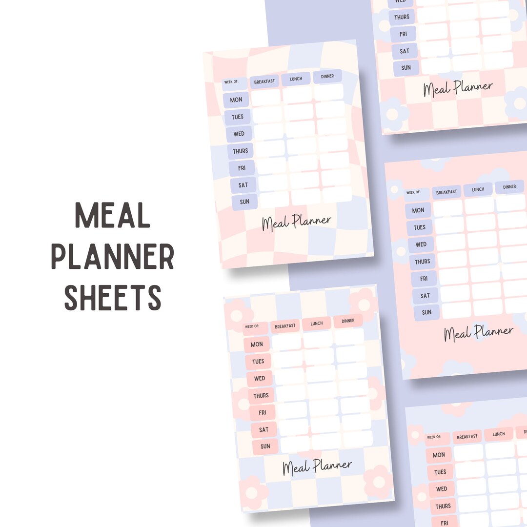 Retro Planner // Printable Planner Spreads // Digital Planner Spreads for Goodnotes // Meal ...