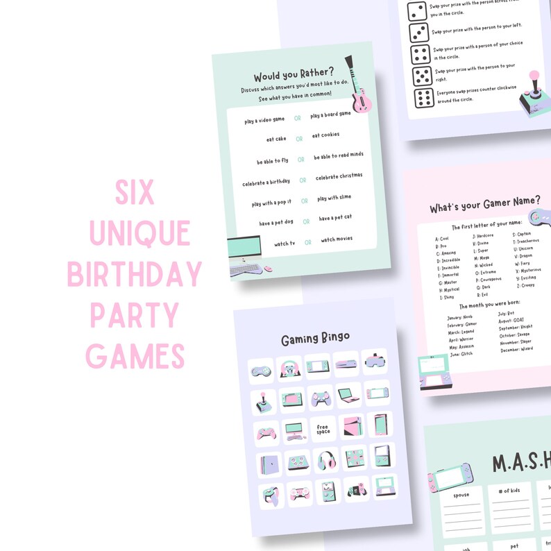 Printable Party Games // Birthday Party Games // Gamer Party Games