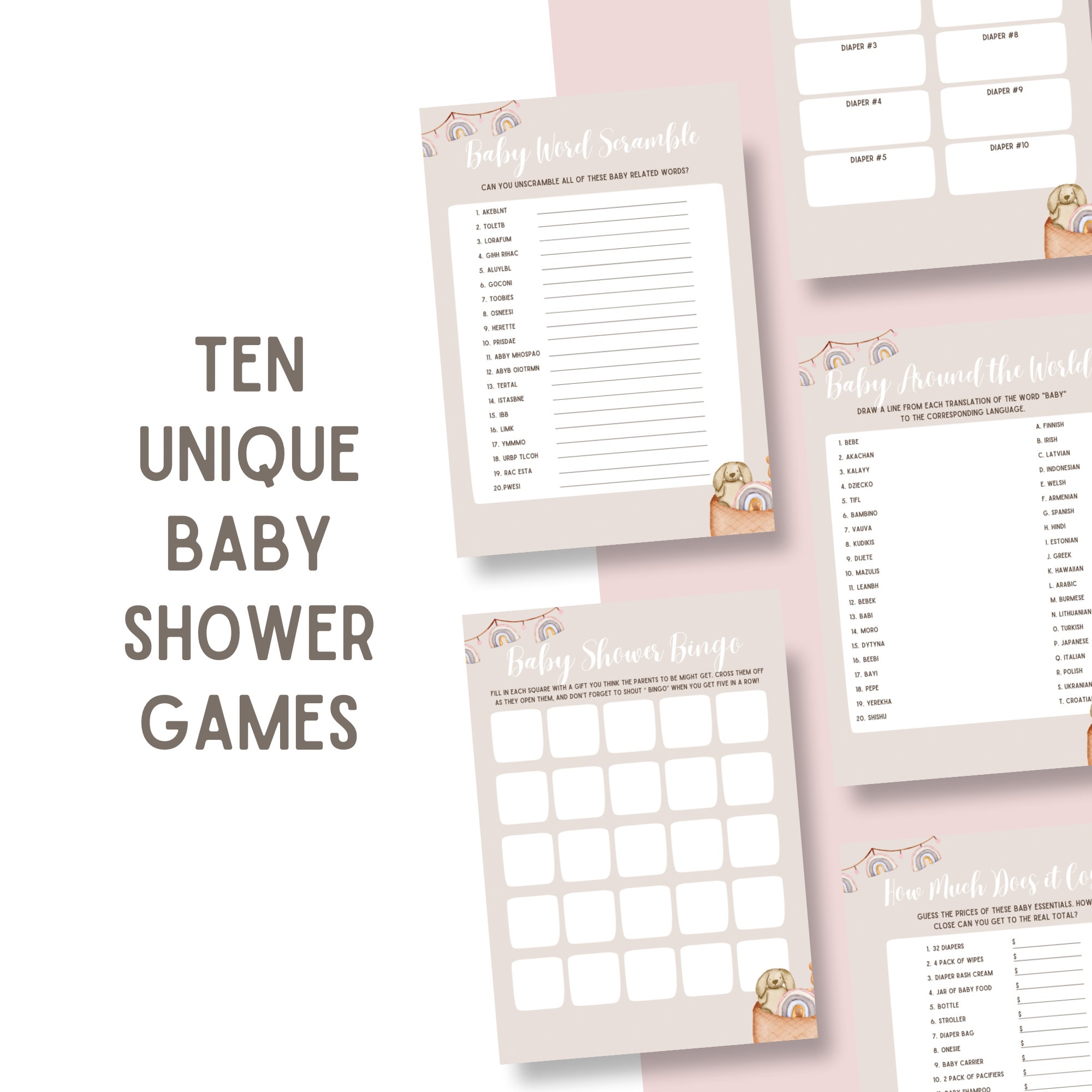 Printable Party Games // Printable Baby Shower Games // Minimalist Baby ...