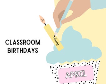 Classroom Birthday Board // Birthday Cupcakes // Student Birthdays // Pastel Classroom // Polka Dot Classroom // Printable Classroom Decor