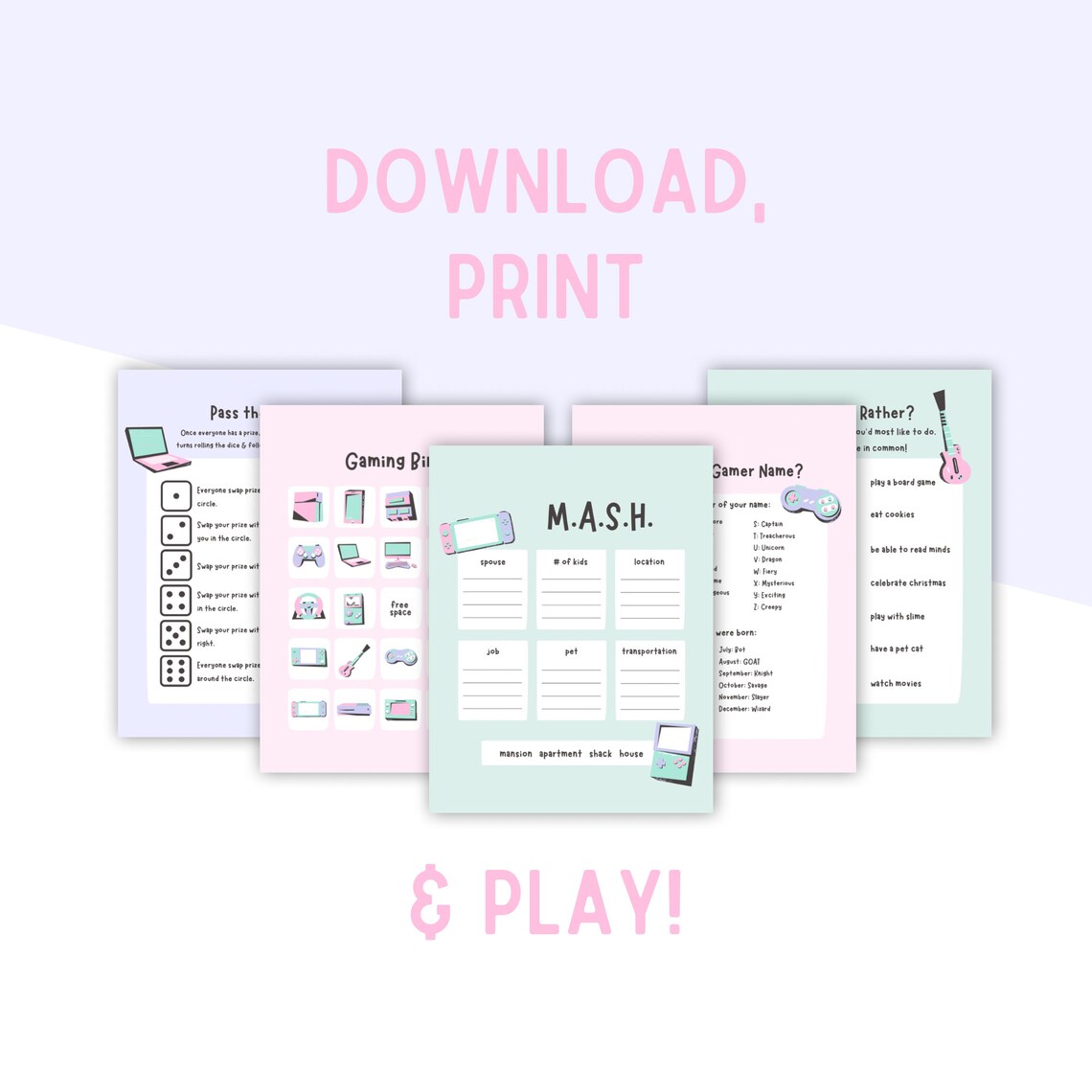 Printable Party Games // Birthday Party Games // Gamer Party Games ...